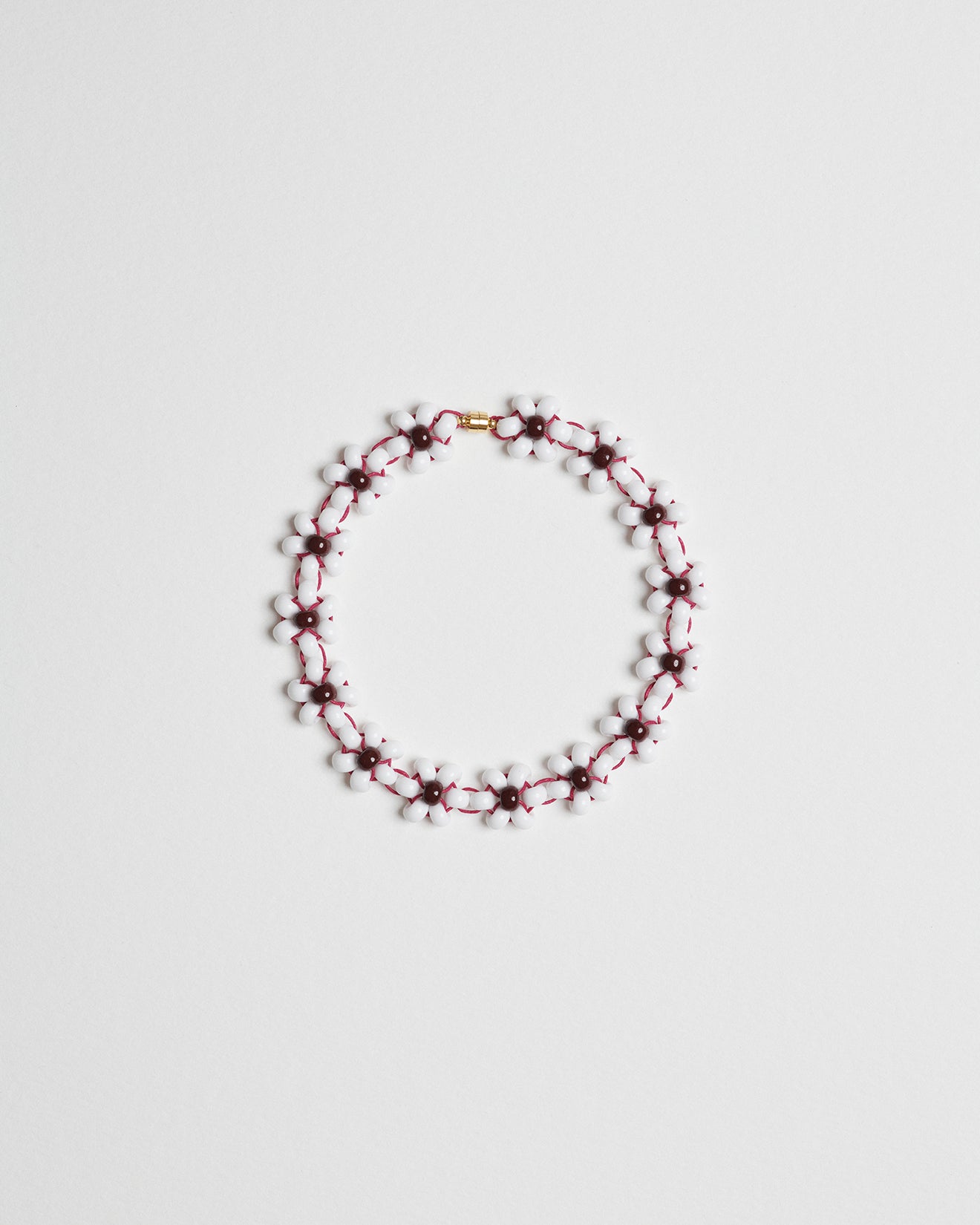 White Dahlia with Burgundy Soul Large Glass Beads Fleur Choker