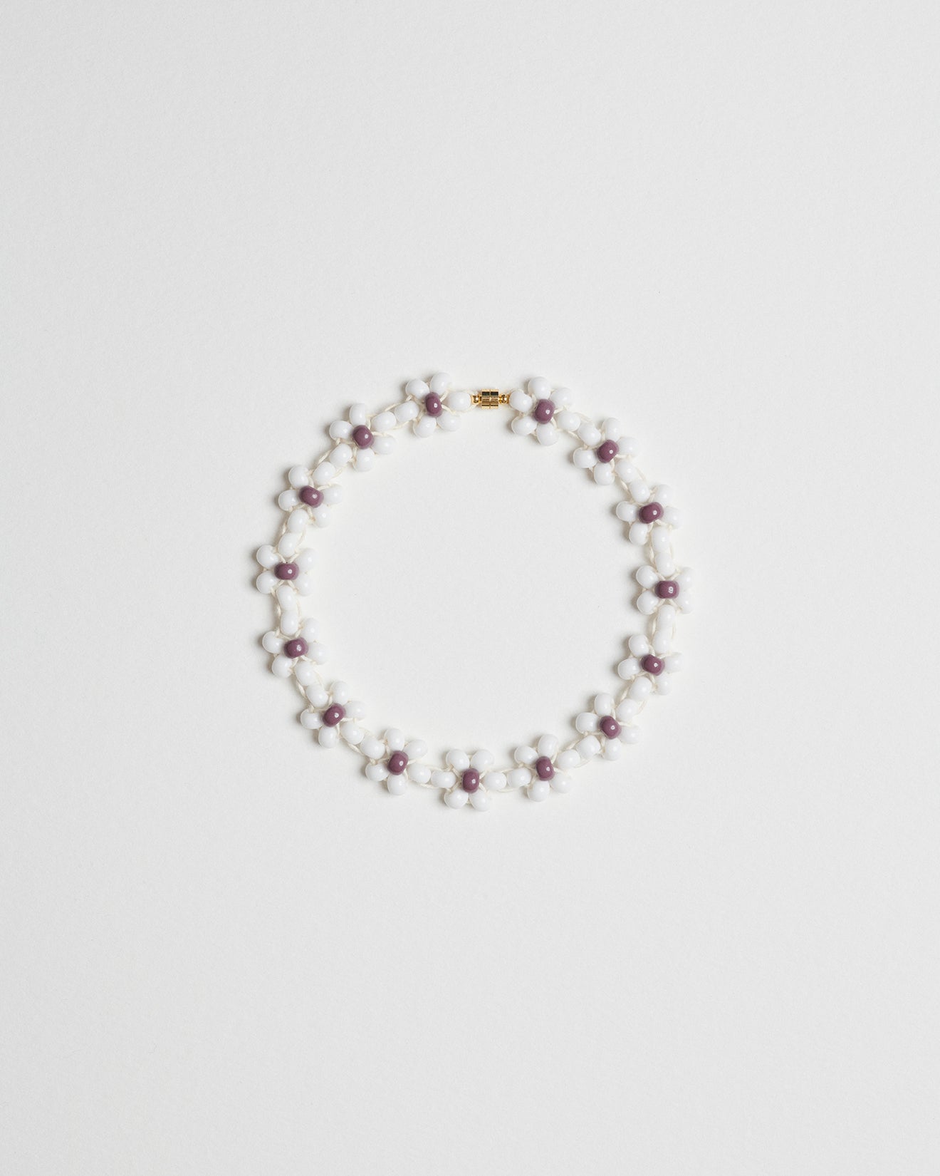 White Orchid with Violet Center Large Glass Beads Fleur Choker