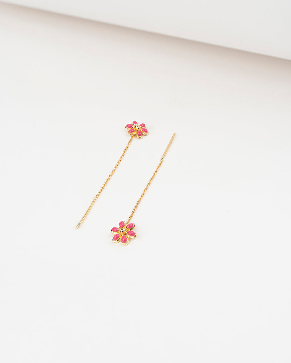 Pink Peony Fleur Dorée stem earrings